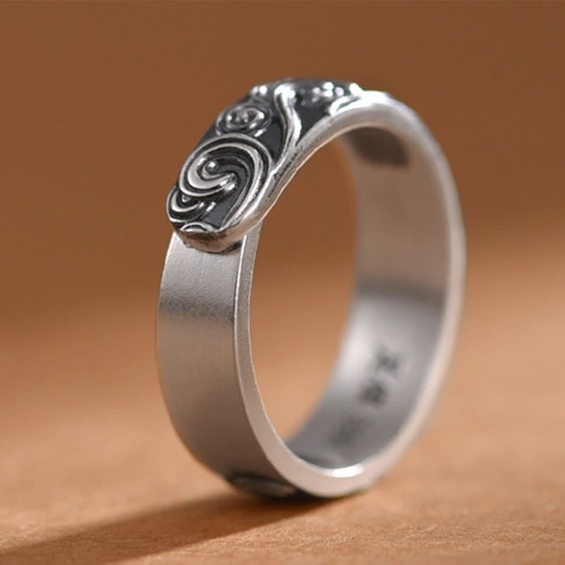 Fortune Jewel 999 Sterling Silver Auspicious Clouds Engraved Blessing Adjustable Ring