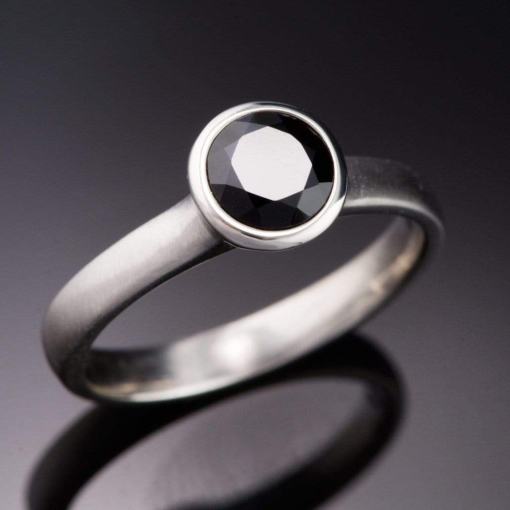 Round 1ct Black Diamond Low Profile Bezel Solitaire Engagement Ring