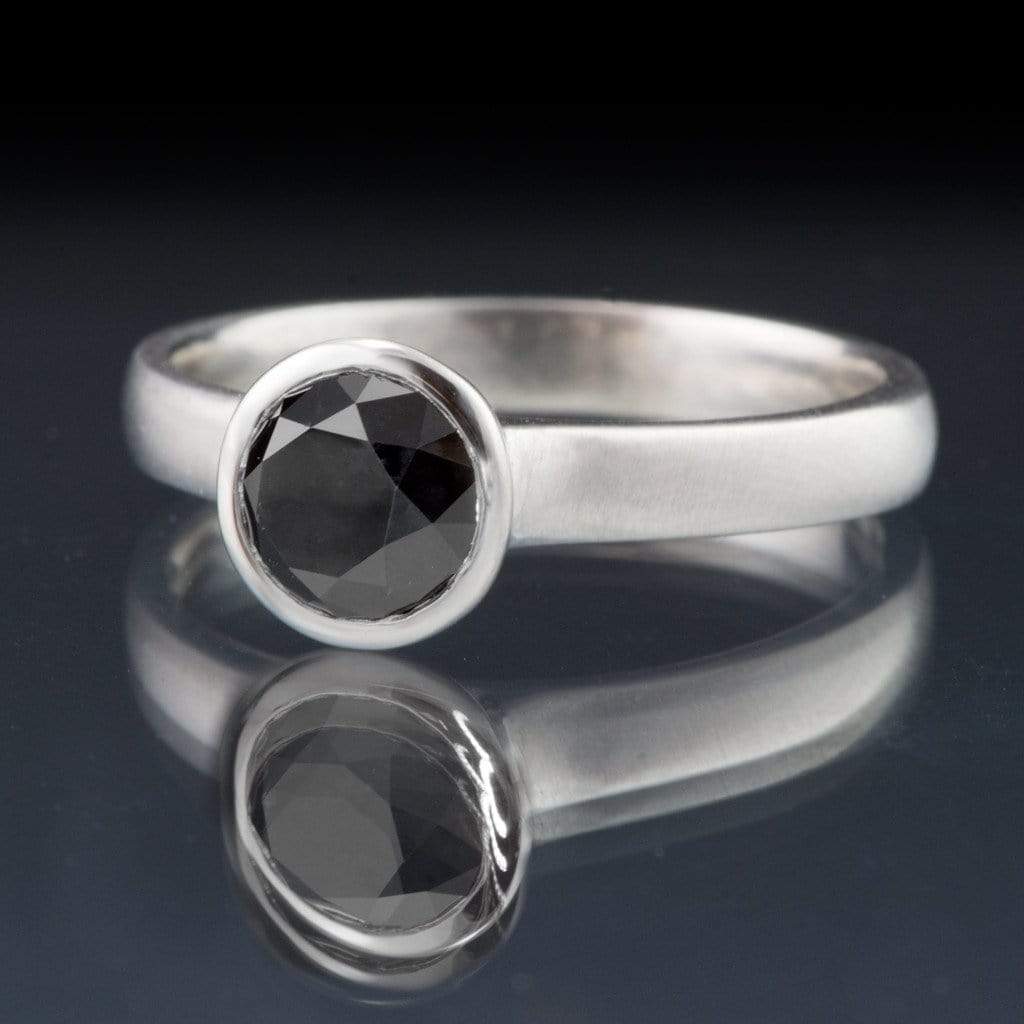 Round 1ct Black Diamond Low Profile Bezel Solitaire Engagement Ring