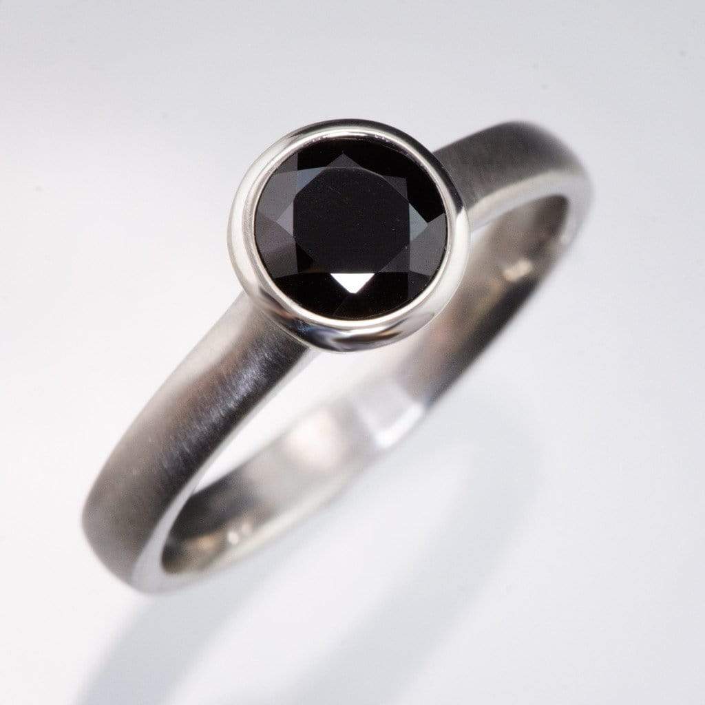 Round 1ct Black Diamond Low Profile Bezel Solitaire Engagement Ring