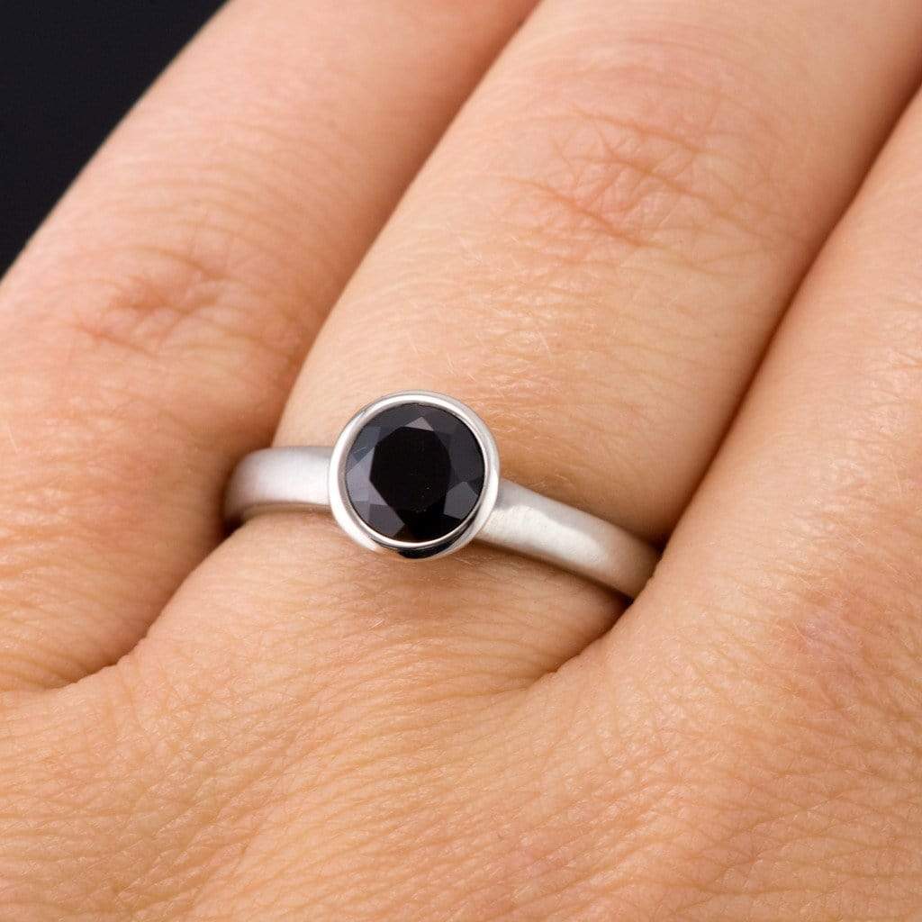 Round 1ct Black Diamond Low Profile Bezel Solitaire Engagement Ring