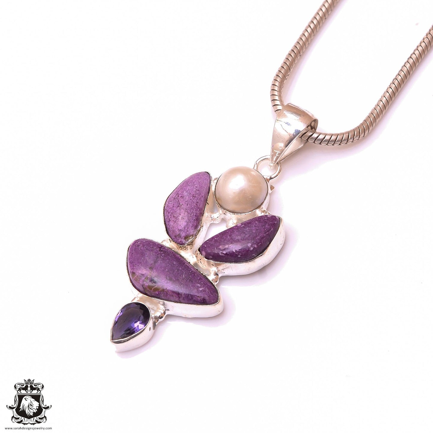 Sugilite Pearl Iolite Pendant & 3MM Italian Chain P9890