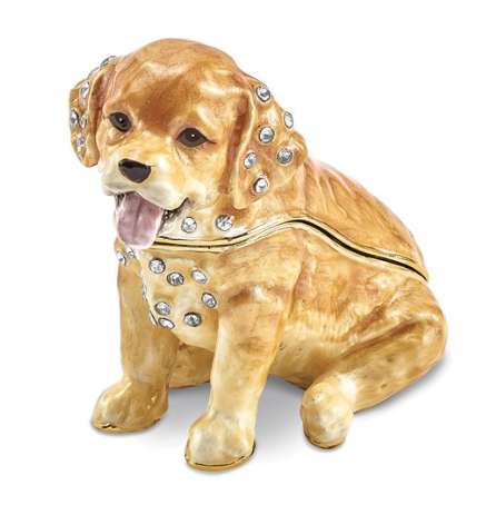 Bejeweled "Sassy" Golden Retriever Pup Trinket Box with Matching Necklace