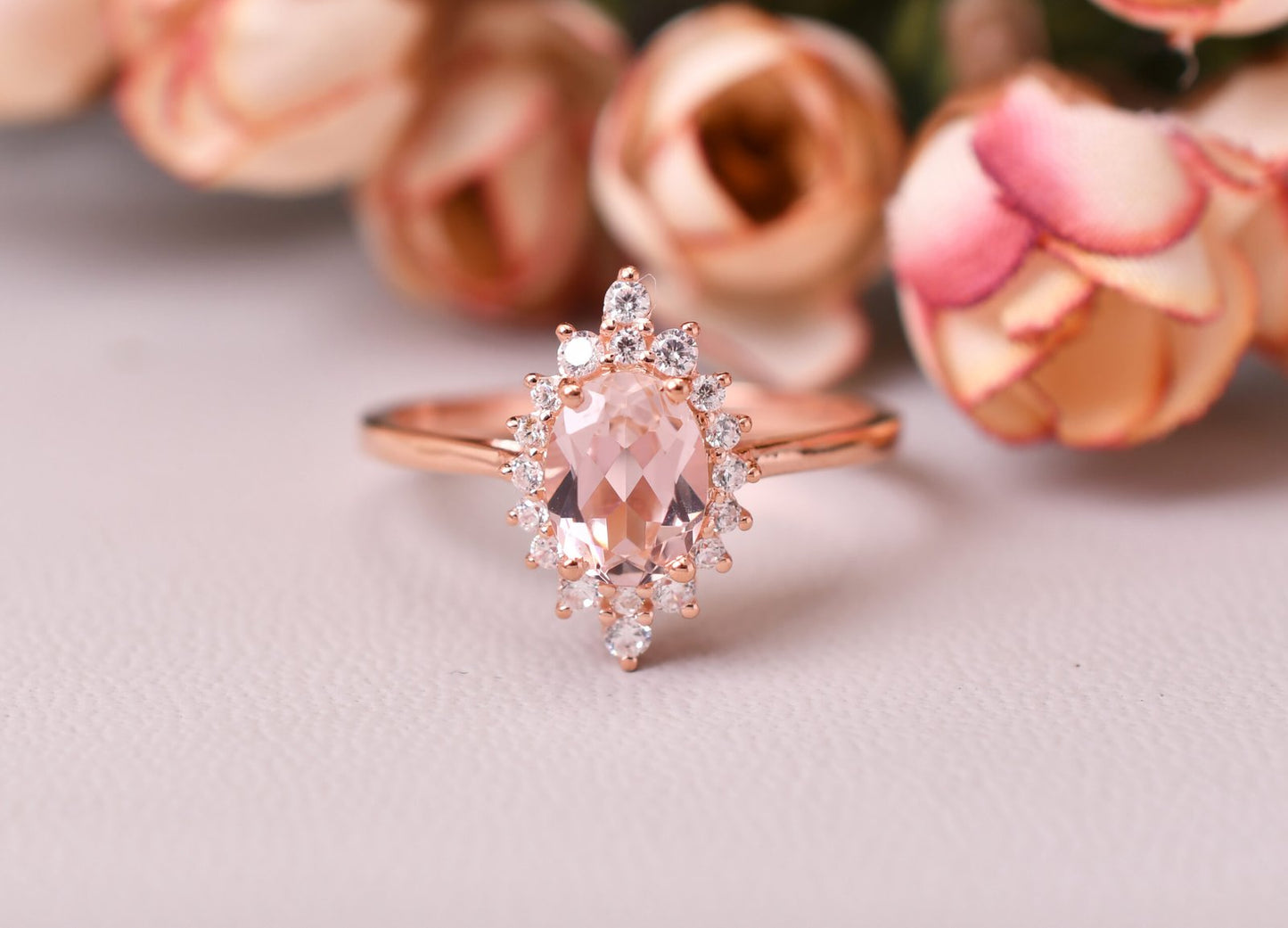 Unique Morganite Engagement Ring Bridal Jewelry Promise Gift