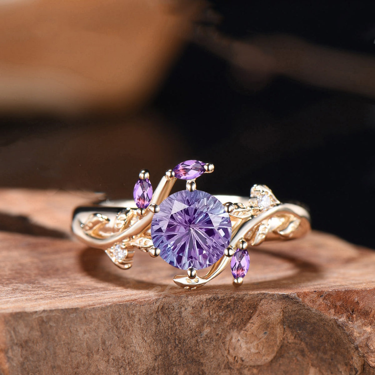 Alexandrite Engagement Ring, Marquise Gems, Twig Leaf Inspired, Handmade