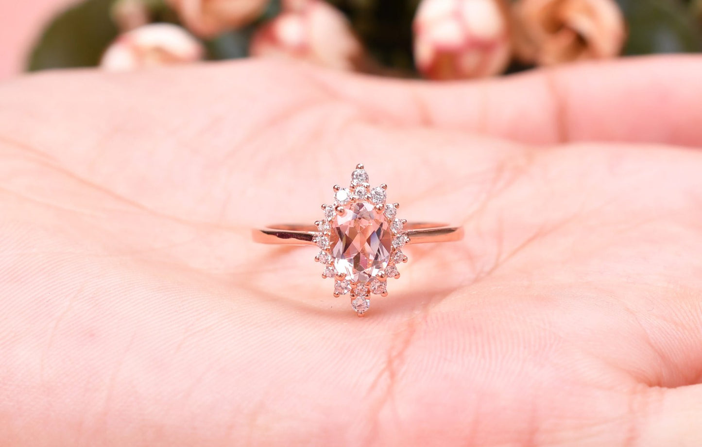 Unique Morganite Engagement Ring Bridal Jewelry Promise Gift