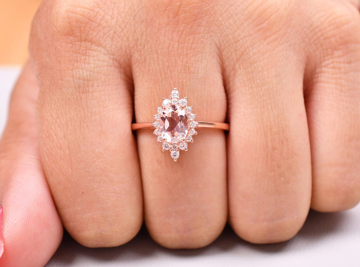 Unique Morganite Engagement Ring Bridal Jewelry Promise Gift