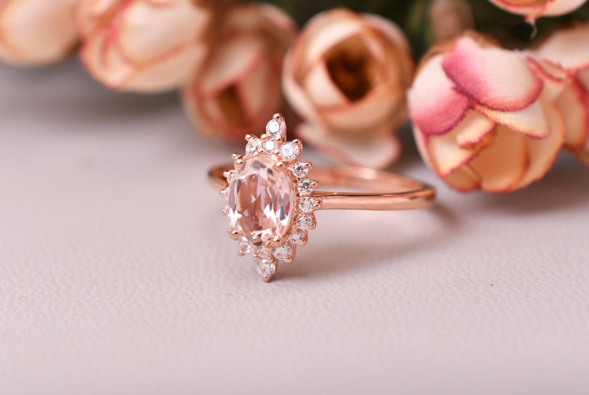 Unique Morganite Engagement Ring Bridal Jewelry Promise Gift