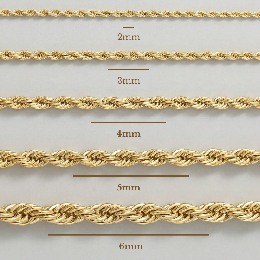 Rope Chain Necklace | 22" | 2mm | 14K Yellow Gold