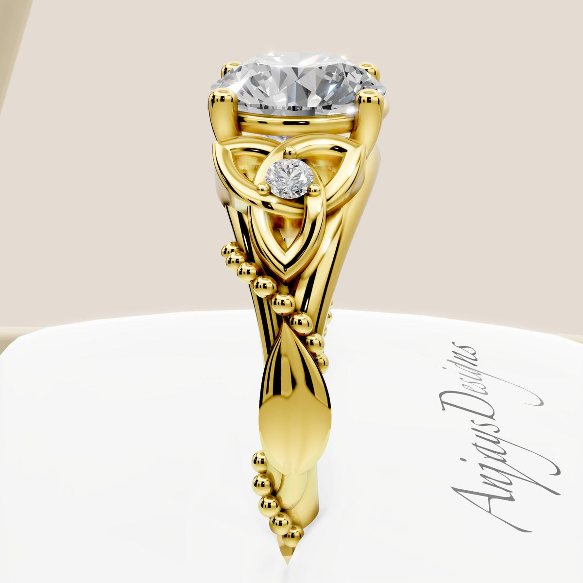 Celtic Engagement Ring 2 Carat Round Lab Grown Diamond Wedding Ring Celtic Knot Ring Nature Inspired