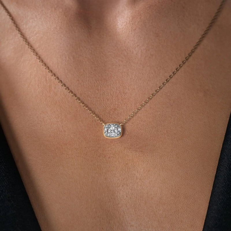 2 Carat Elongated Cushion Cut Diamond Bezel Pendant Necklace