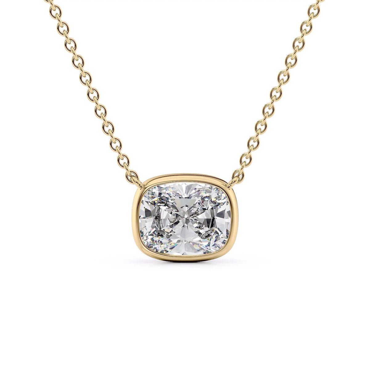 2 Carat Elongated Cushion Cut Diamond Bezel Pendant Necklace