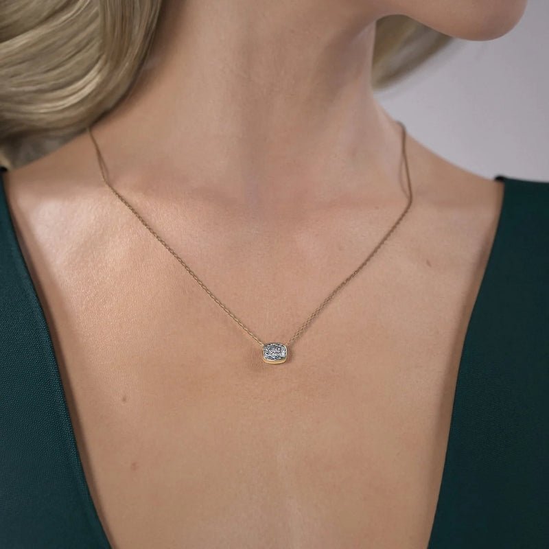 2 Carat Elongated Cushion Cut Diamond Bezel Pendant Necklace