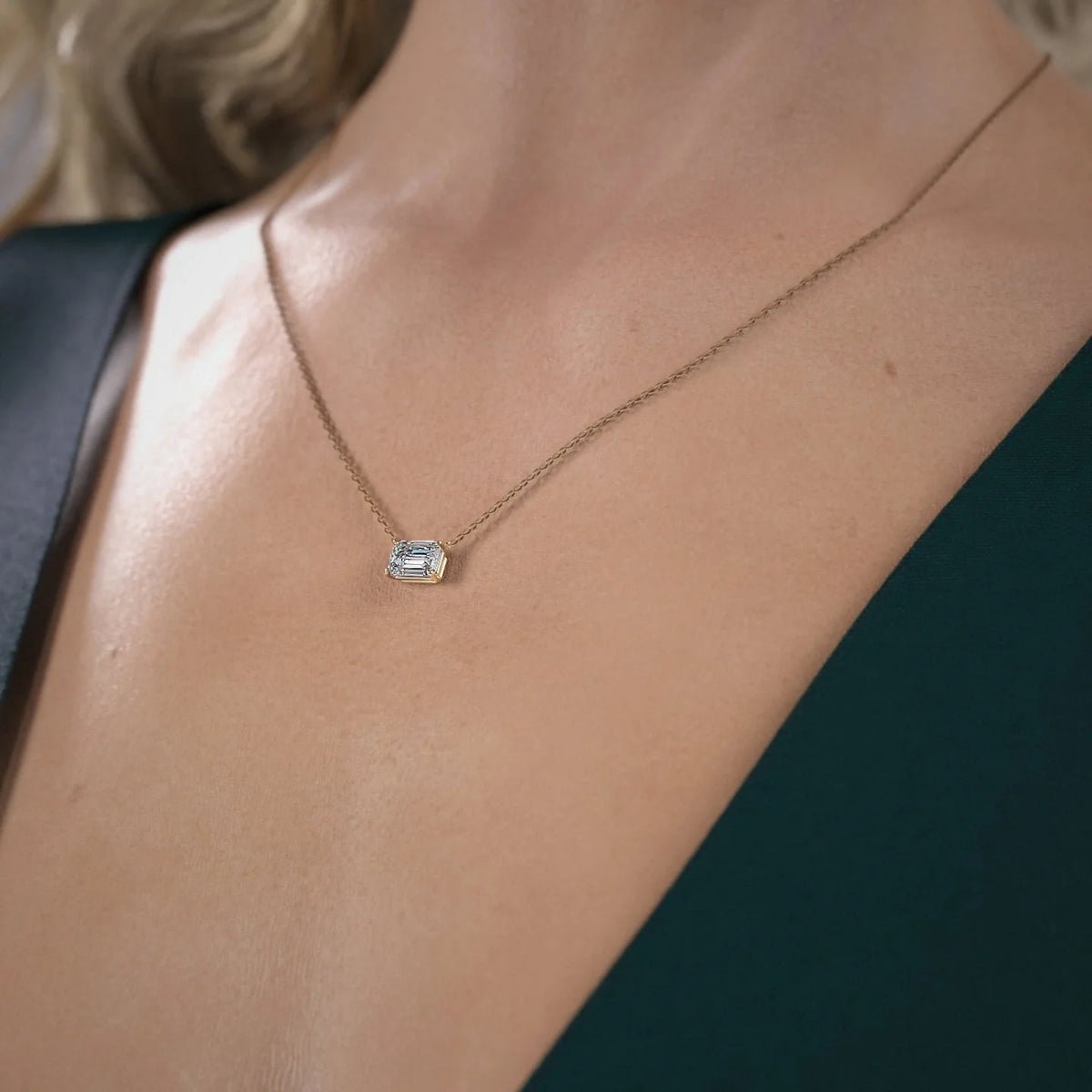 2 Carat Emerald Cut Solitaire Necklace