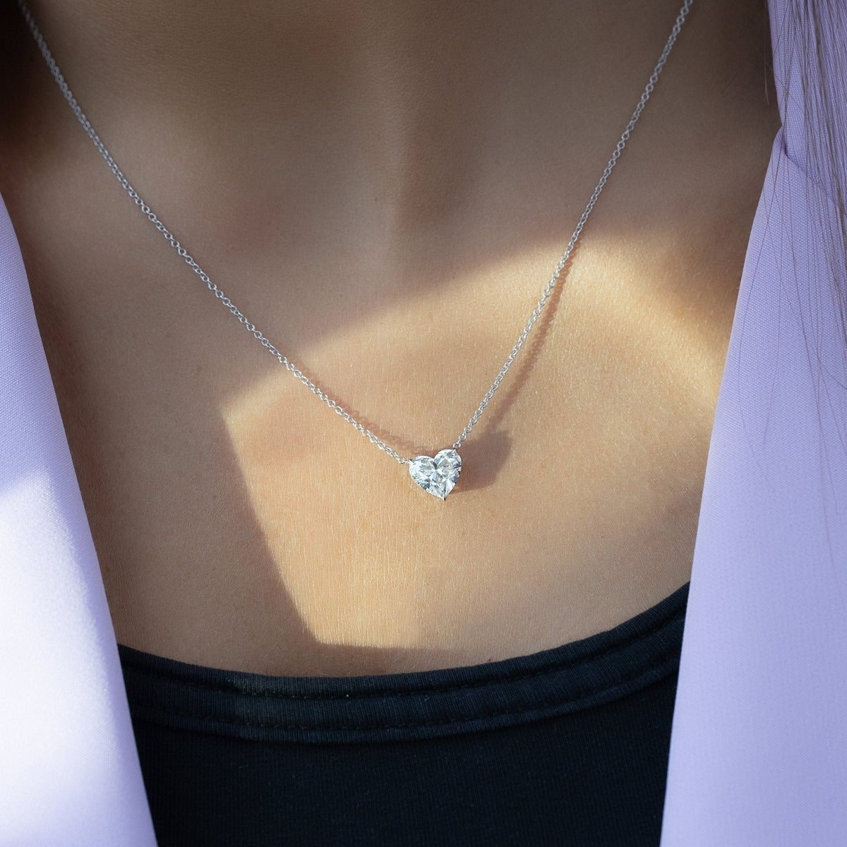 2 Carat Heart Diamond Prong Set Pendant Necklace for Women