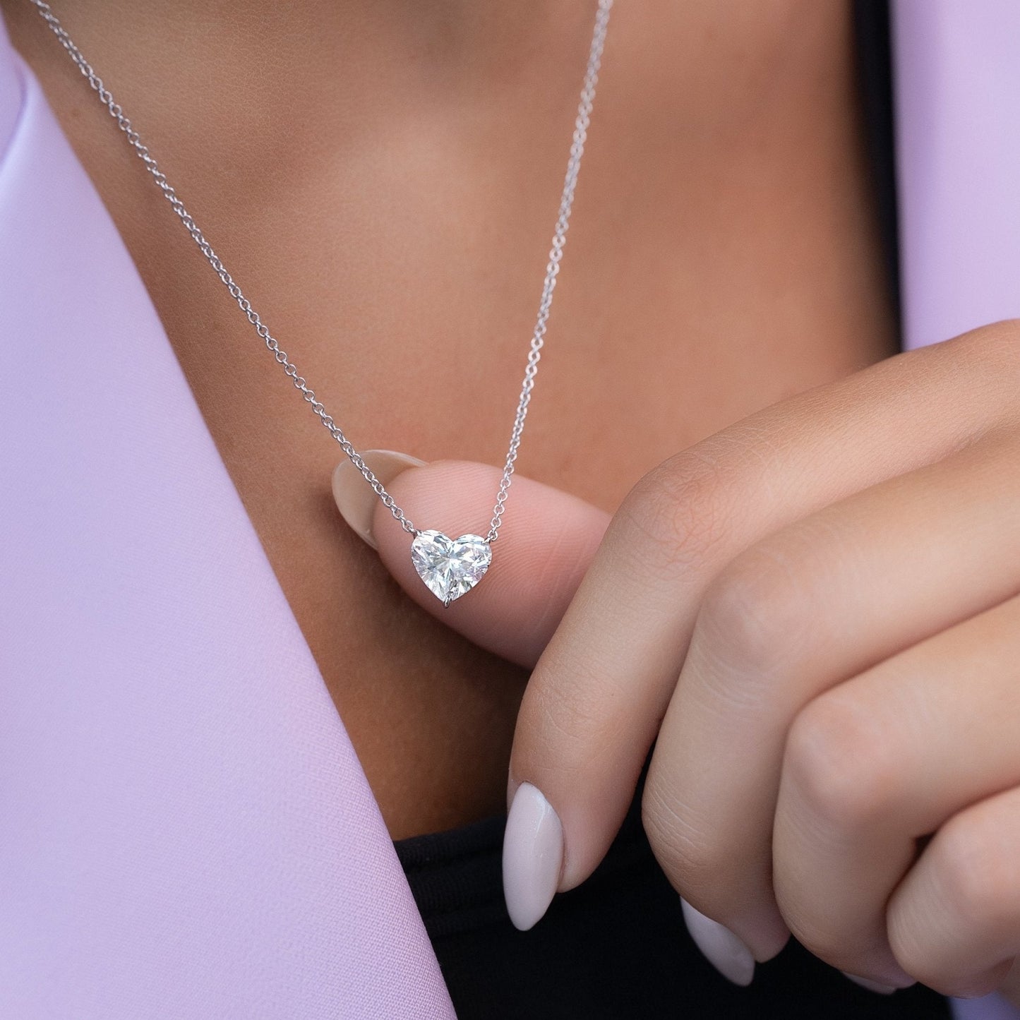 2 Carat Heart Diamond Prong Set Pendant Necklace for Women
