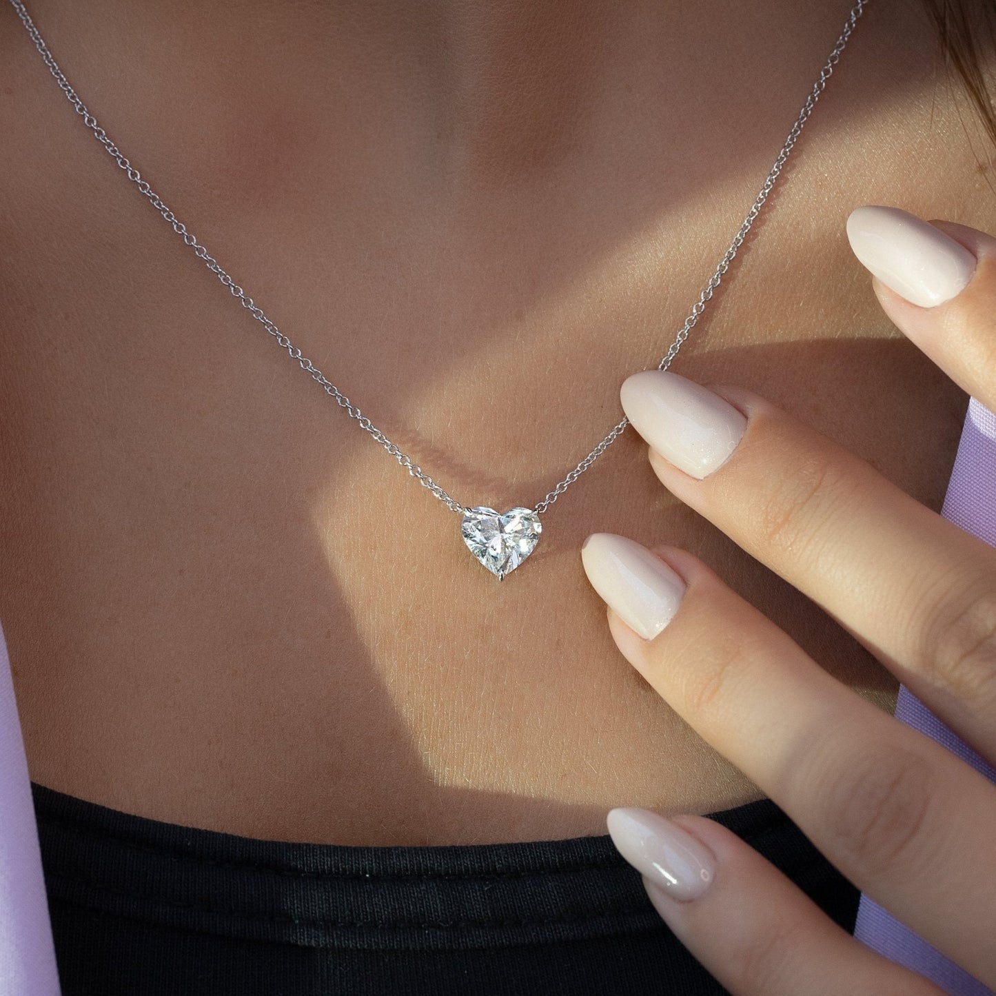 2 Carat Heart Diamond Prong Set Pendant Necklace for Women