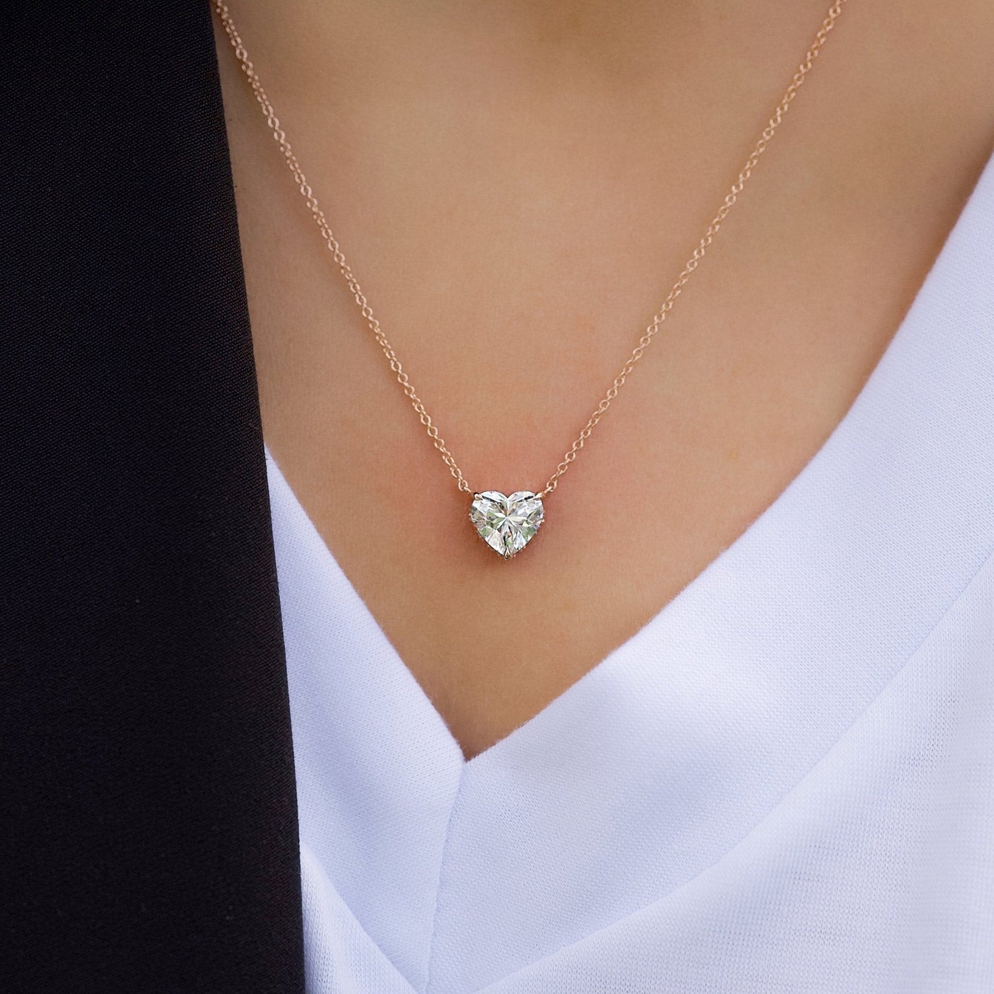2 Carat Heart Hidden Halo Diamond Solitaire Pendant Necklace