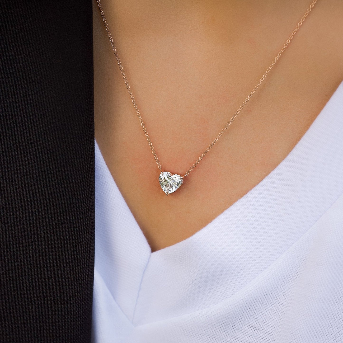 2 Carat Heart Hidden Halo Diamond Solitaire Pendant Necklace