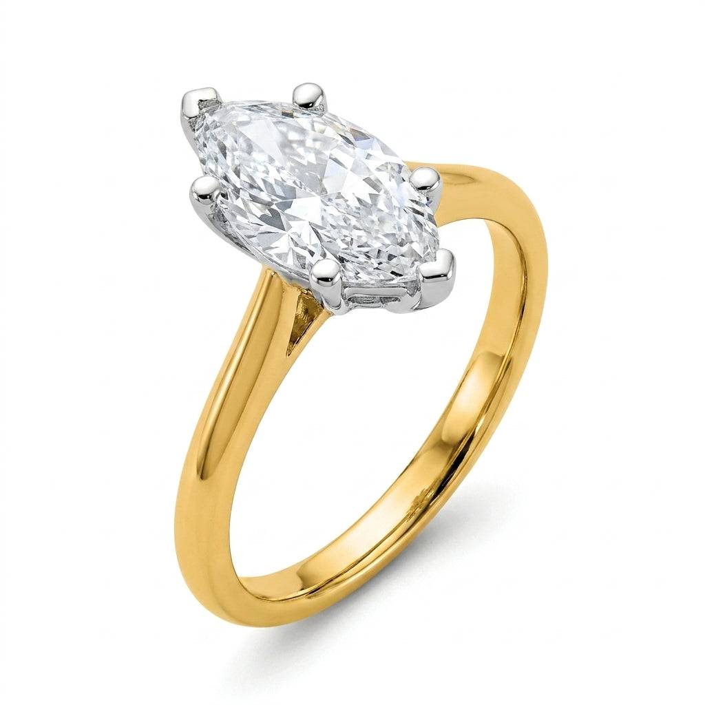 2 Carat Marquise Lab Grown Diamond Engagement Ring | 14K Two-Tone Gold