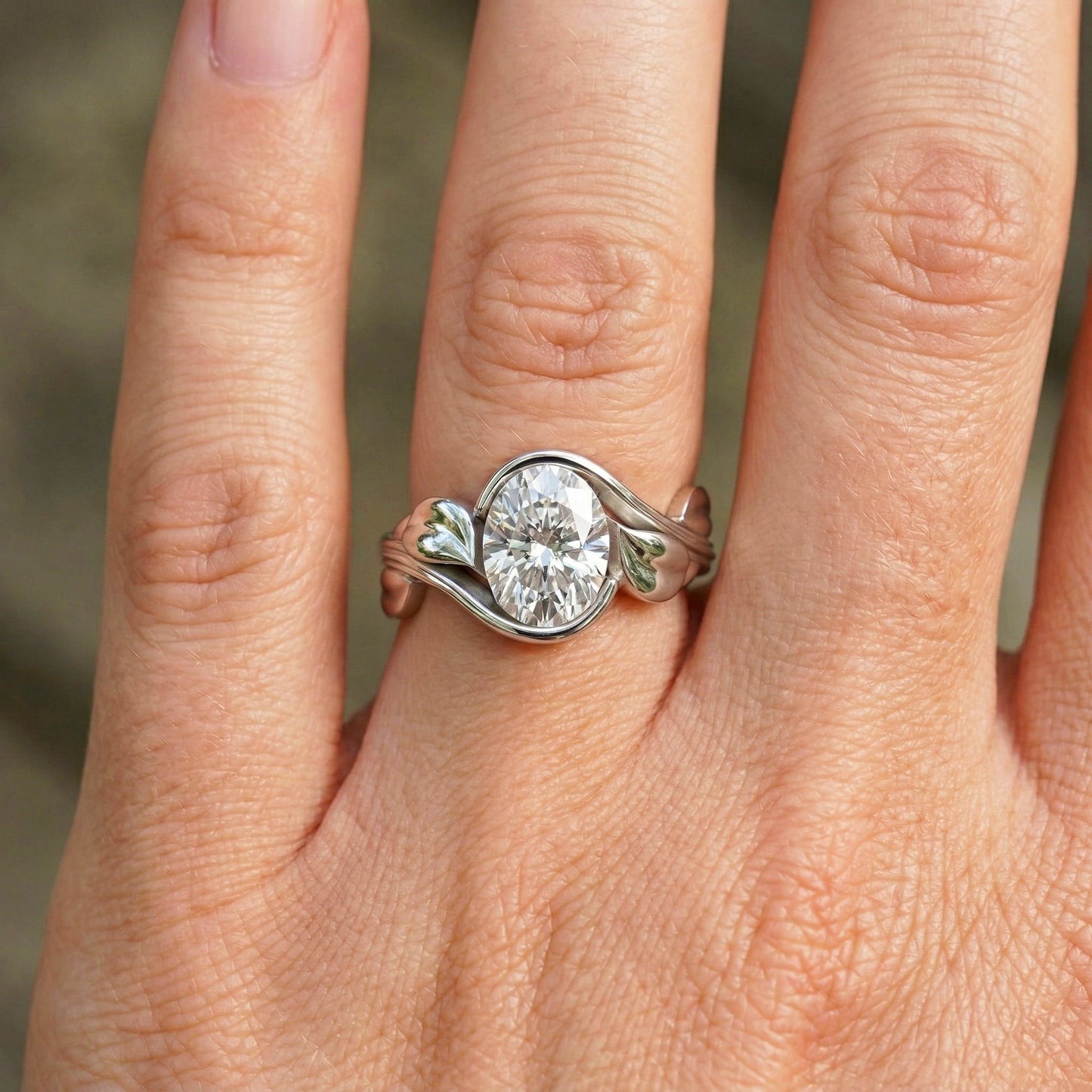 2 Carat Oval Diamond Engagement Ring Nature Inspired Ring IGI Certified