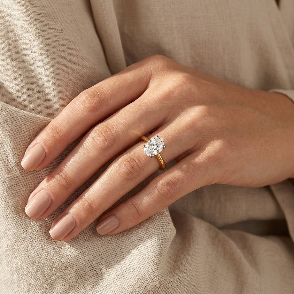 2 Carat Oval Lab Grown Diamond Engagement Ring | 14K Two-Tone Gold