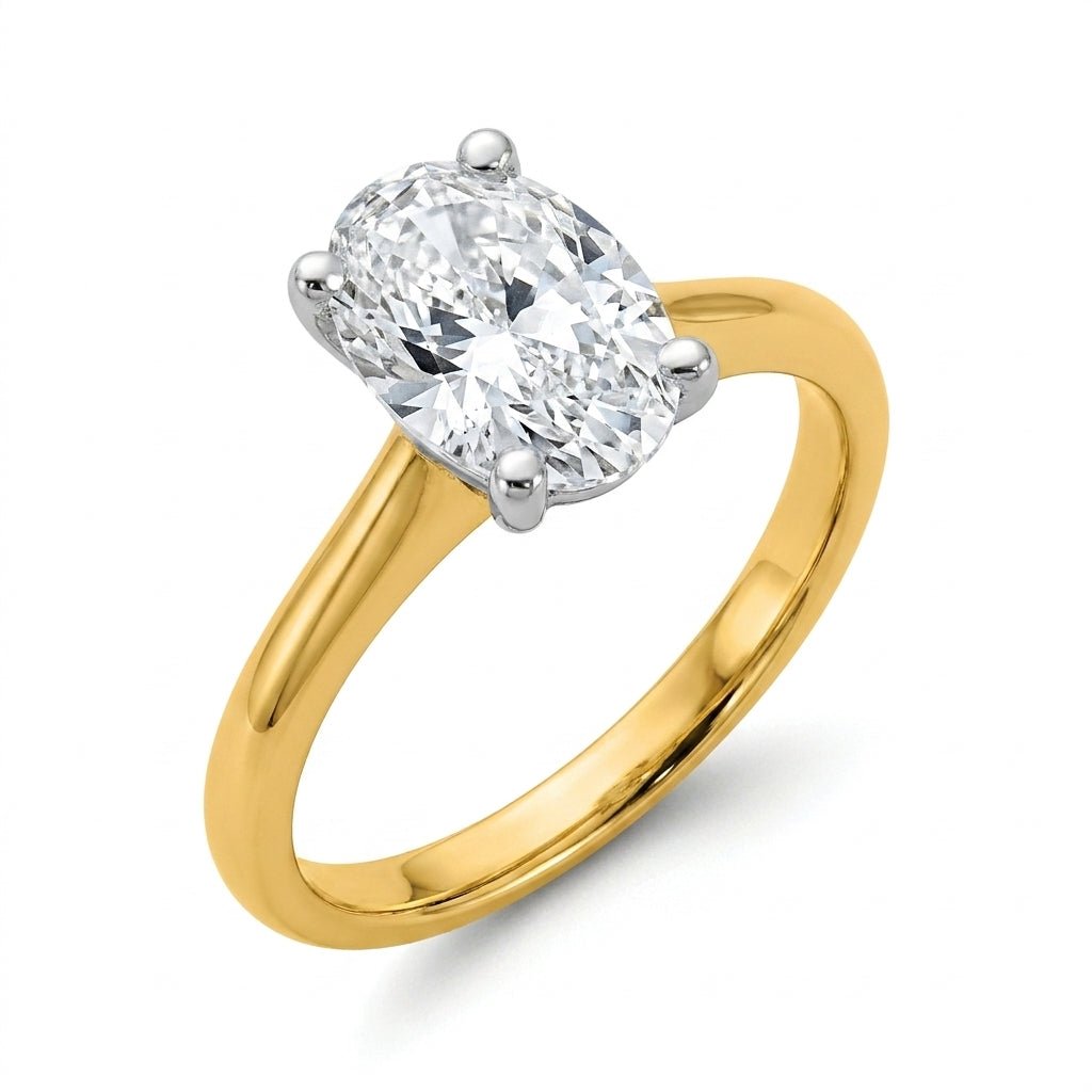 2 Carat Oval Lab Grown Diamond Engagement Ring | 14K Two-Tone Gold
