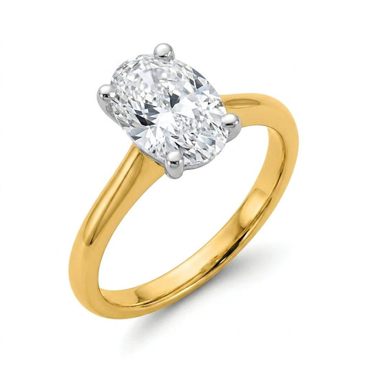 2 Carat Oval Lab Grown Diamond Engagement Ring | 14K Two-Tone Gold