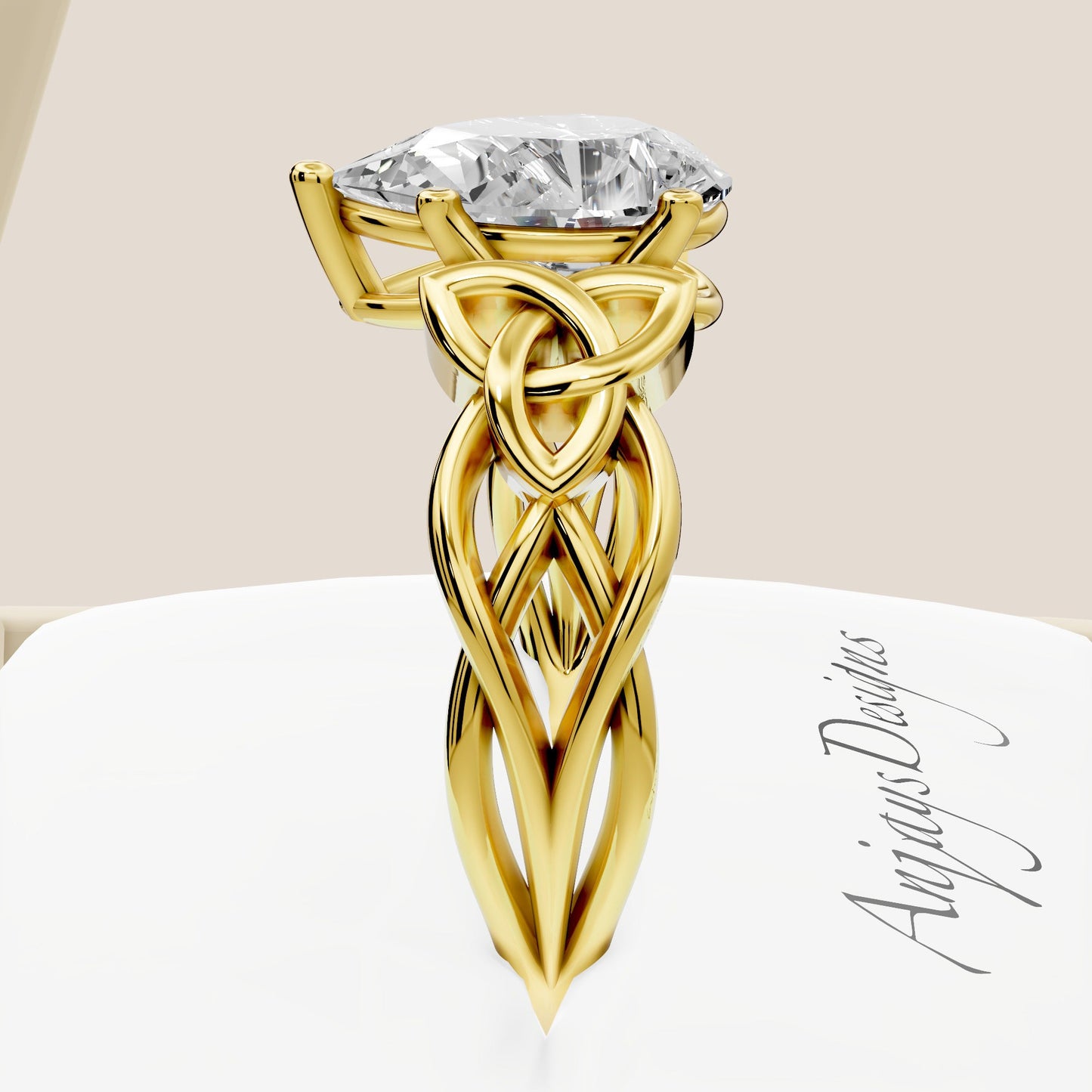 Celtic Engagement Ring 2 Carat Pear Cut Lab Grown Diamond Solitaire Ring