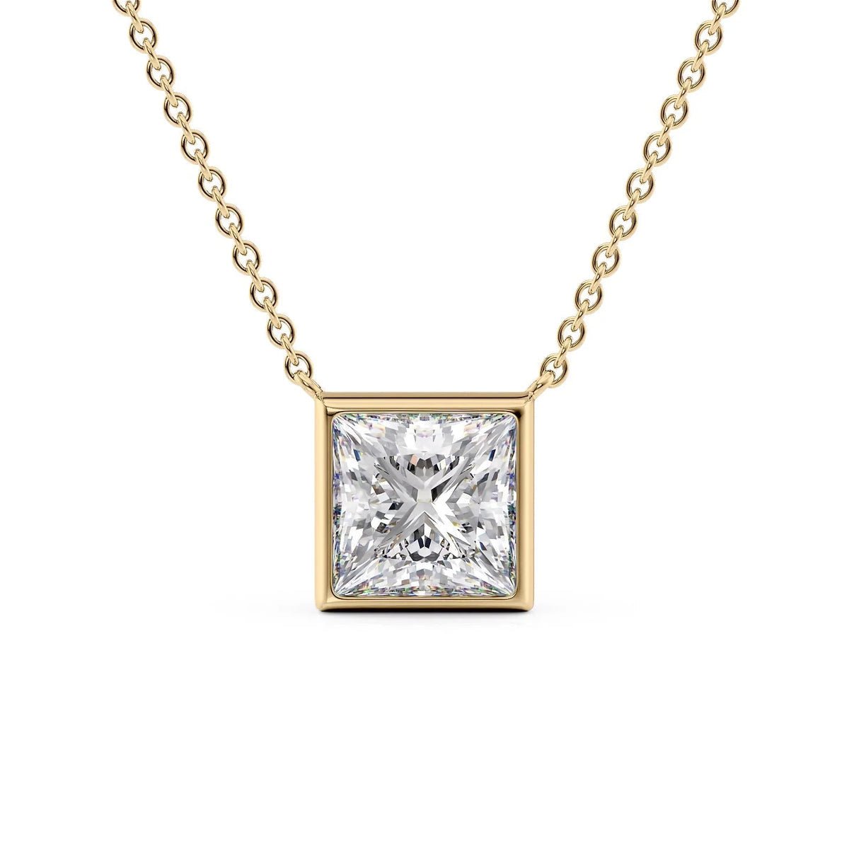 2 Carat Princess Cut Diamond Pendant Necklace in Bezel Setting
