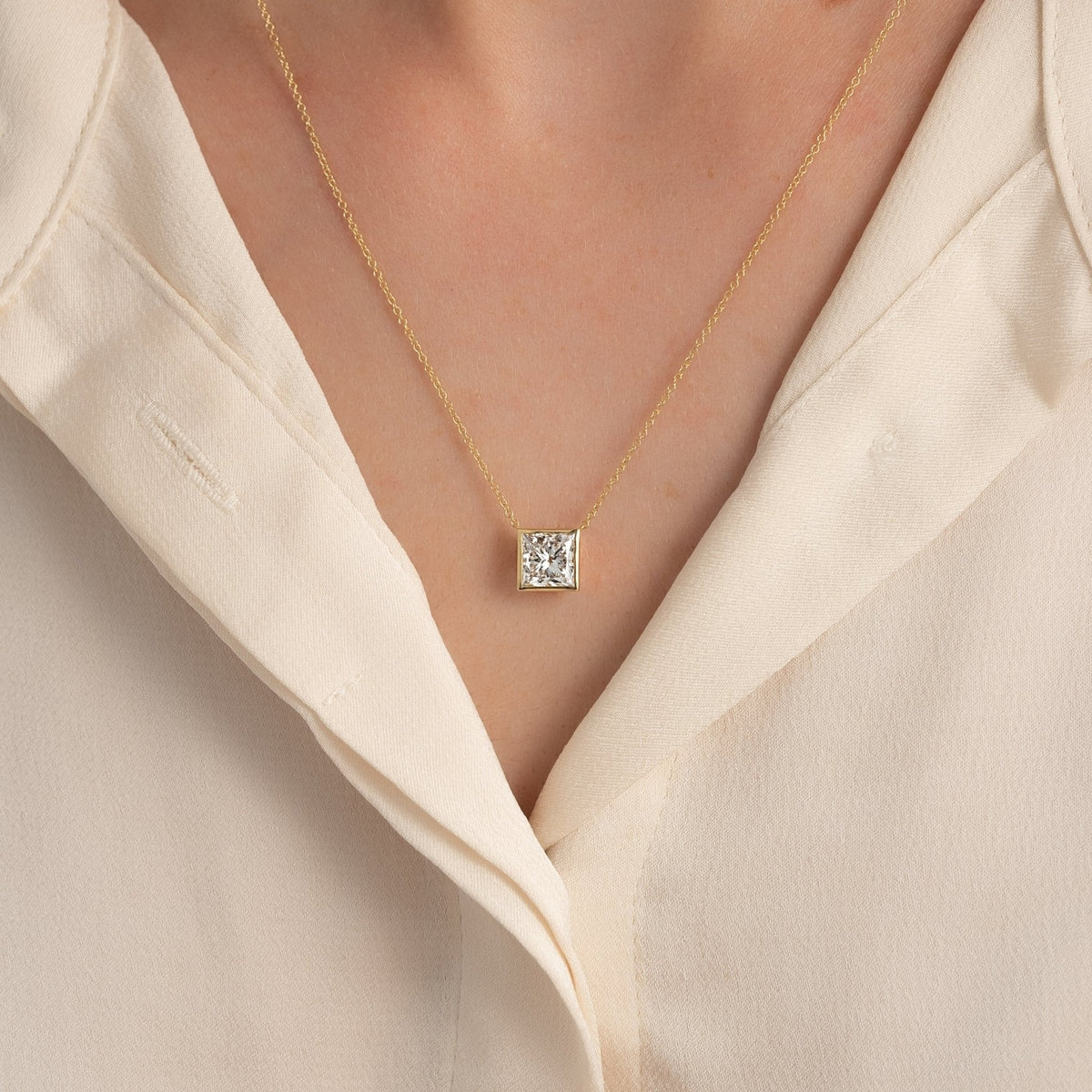 2 Carat Princess Cut Diamond Pendant Necklace in Bezel Setting