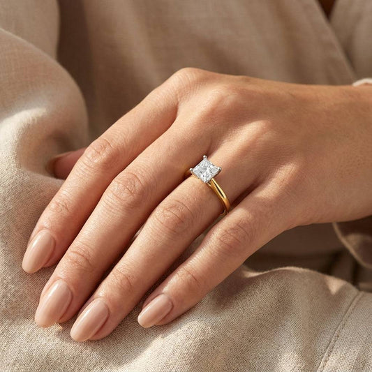 2 Carat Princess Lab Grown Diamond Engagement Ring | 14K Two-Tone Gold