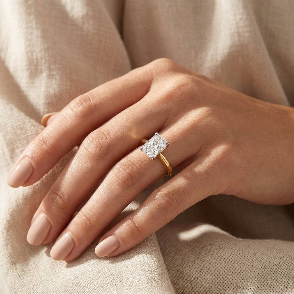 2 Carat Radiant Lab Grown Diamond Engagement Ring | 14K Two-Tone Gold