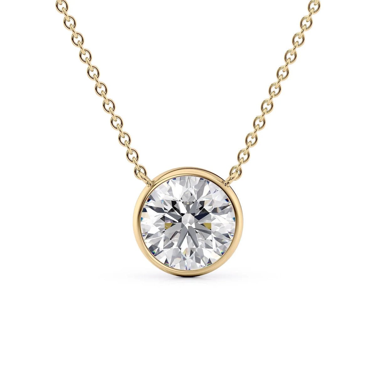 2 Carat Round Diamond Classic Bezel Pendant Necklace