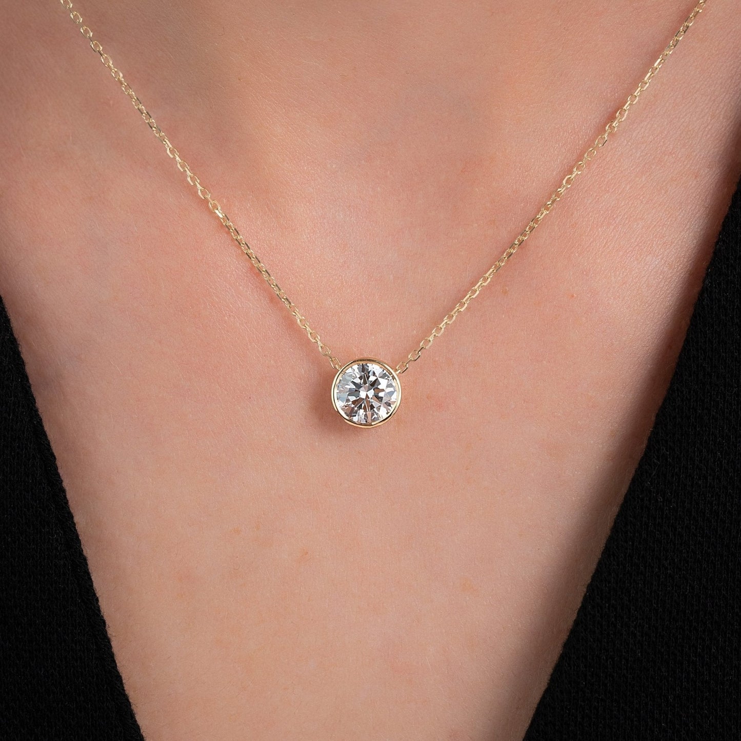 2 Carat Round Diamond Classic Bezel Pendant Necklace