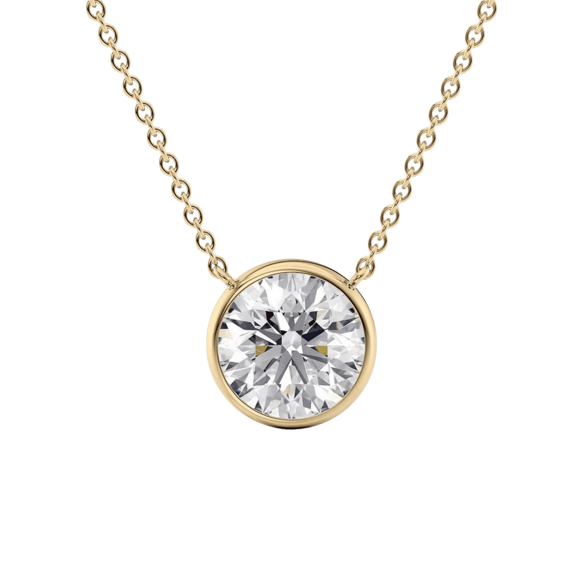 2 Carat Round Diamond Classic Bezel Pendant Necklace
