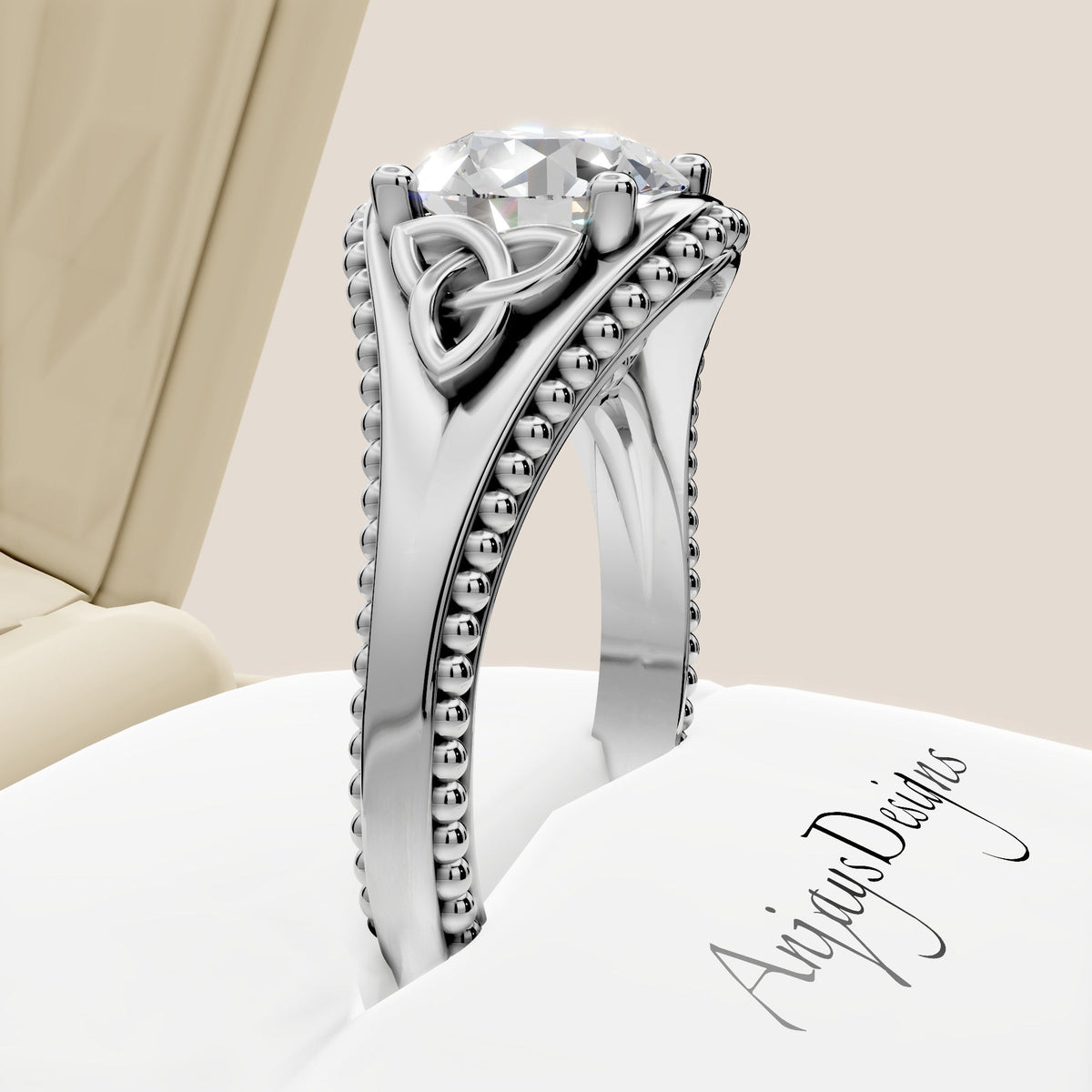 Celtic Diamond Engagement Ring Solitaire Wedding Ring 2 Carat Round Lab Grown Diamond