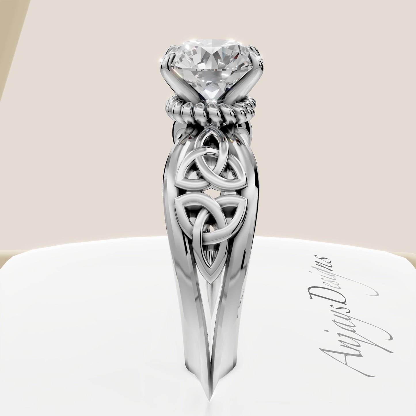 Celtic Engagement Ring 2 Carat Round Lab Grown Diamond Trinity Knot Wedding Ring Triquetra Diamond Ring
