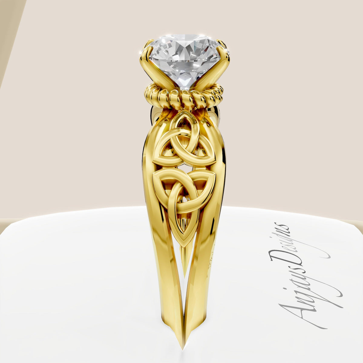 Celtic Engagement Ring 2 Carat Round Lab Grown Diamond Trinity Knot Wedding Ring Triquetra Diamond Ring
