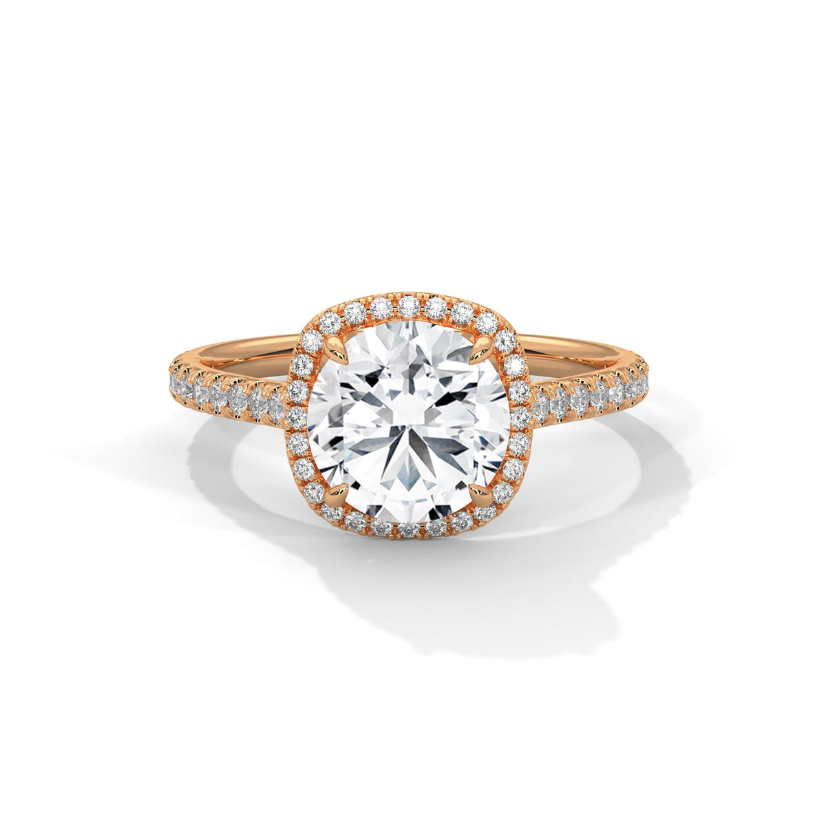 2 Carat Round Cut Lab Grown Diamond Halo Engagement Ring 4 Prong Eagle Claw Ring
