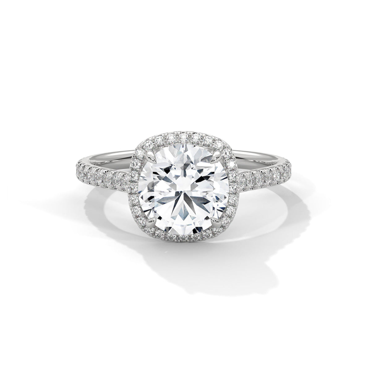 2 Carat Round Cut Lab Grown Diamond Halo Engagement Ring 4 Prong Eagle Claw Ring