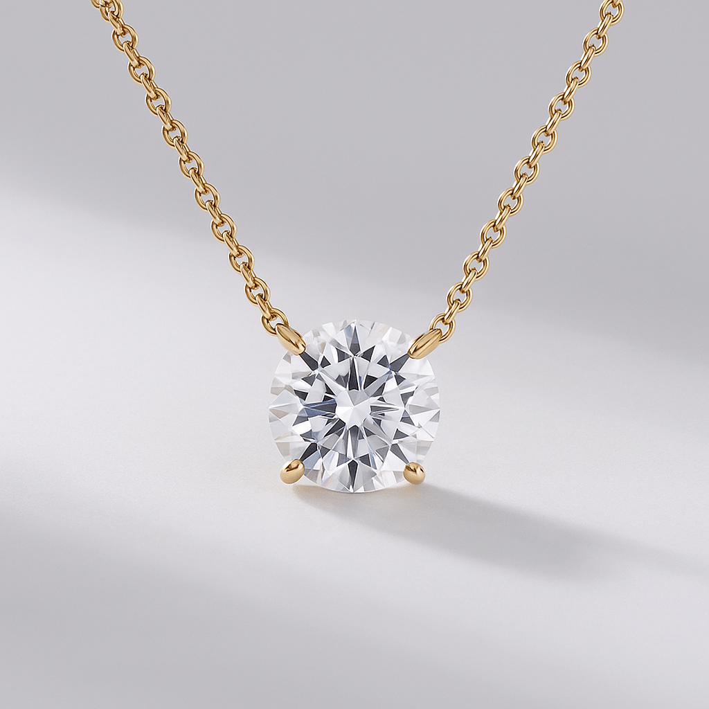1 Carat Round Cut Prong Set Solitaire Diamond Pendant Necklace
