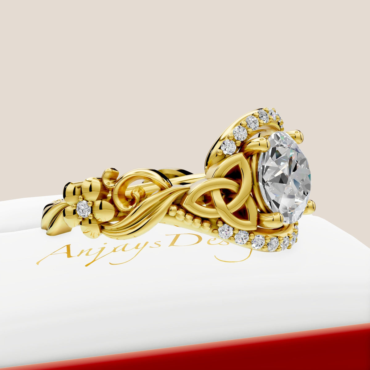 Celtic Engagement Ring 2 Carat Round Lab Grown Diamond Trinity Knot Wedding Ring Nature Inspired
