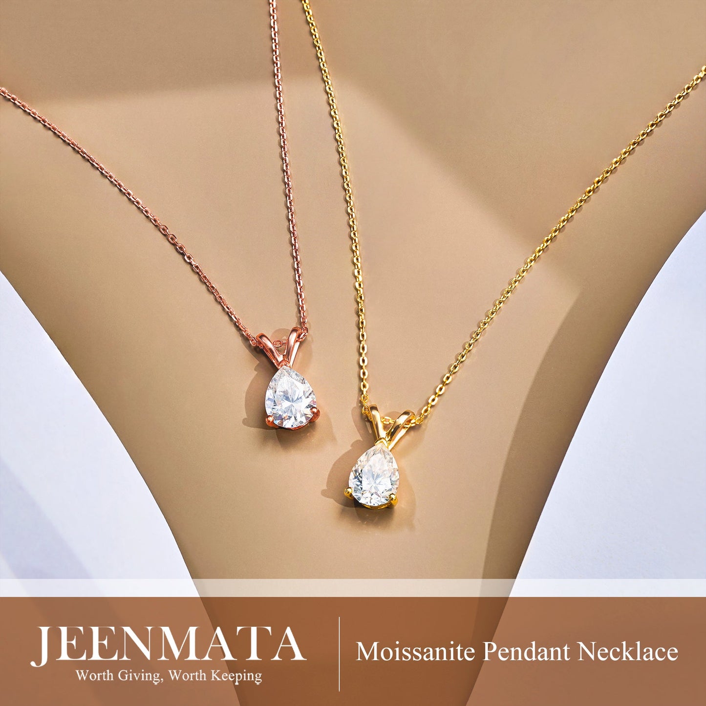 1/2 Carat Oval/Pear Shape Moissanite - Classic Pendant Necklace - 18K Gold Plating for Women