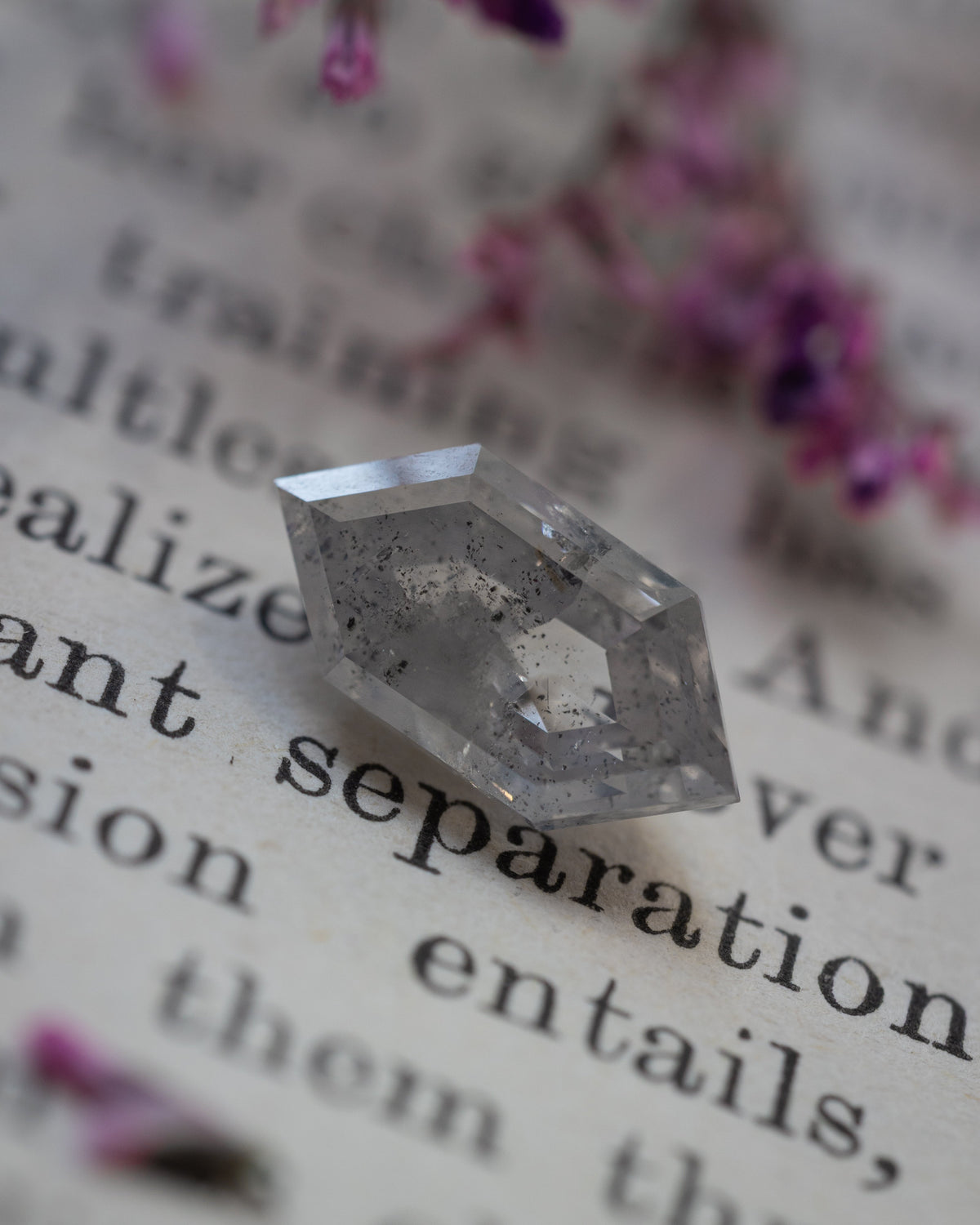 2.32ct 11.54x5.78x4.07mm Elongated Hexagon Cut Cloudy Grey Salt & Pepper Diamond