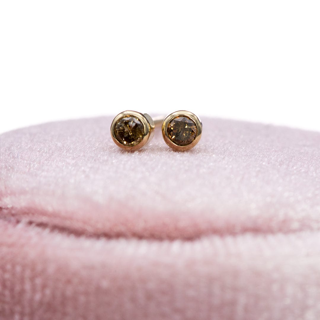 Tiny Cognac Colored Diamond Bezel Set Stud Earrings