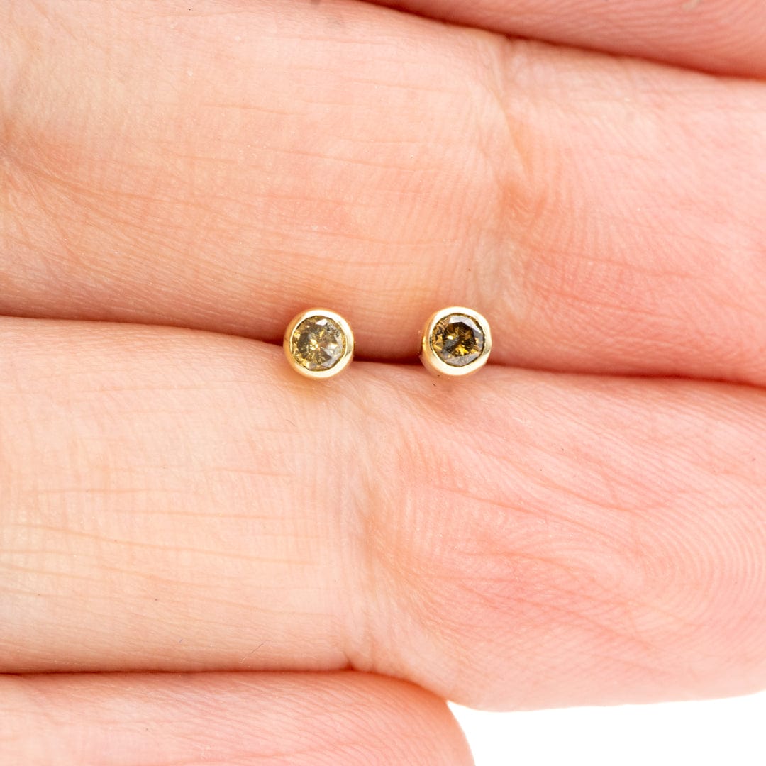 Tiny Cognac Colored Diamond Bezel Set Stud Earrings