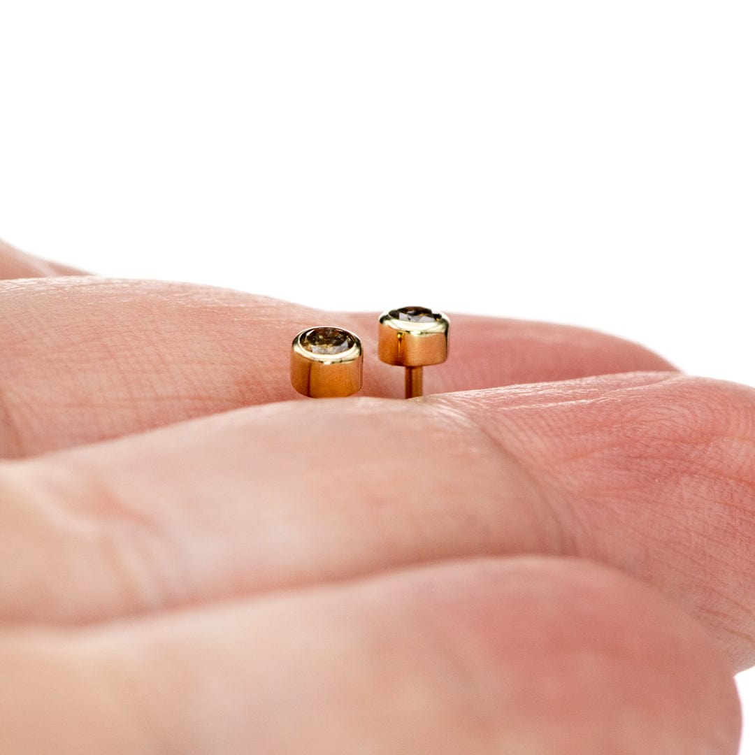 Tiny Cognac Colored Diamond Bezel Set Stud Earrings