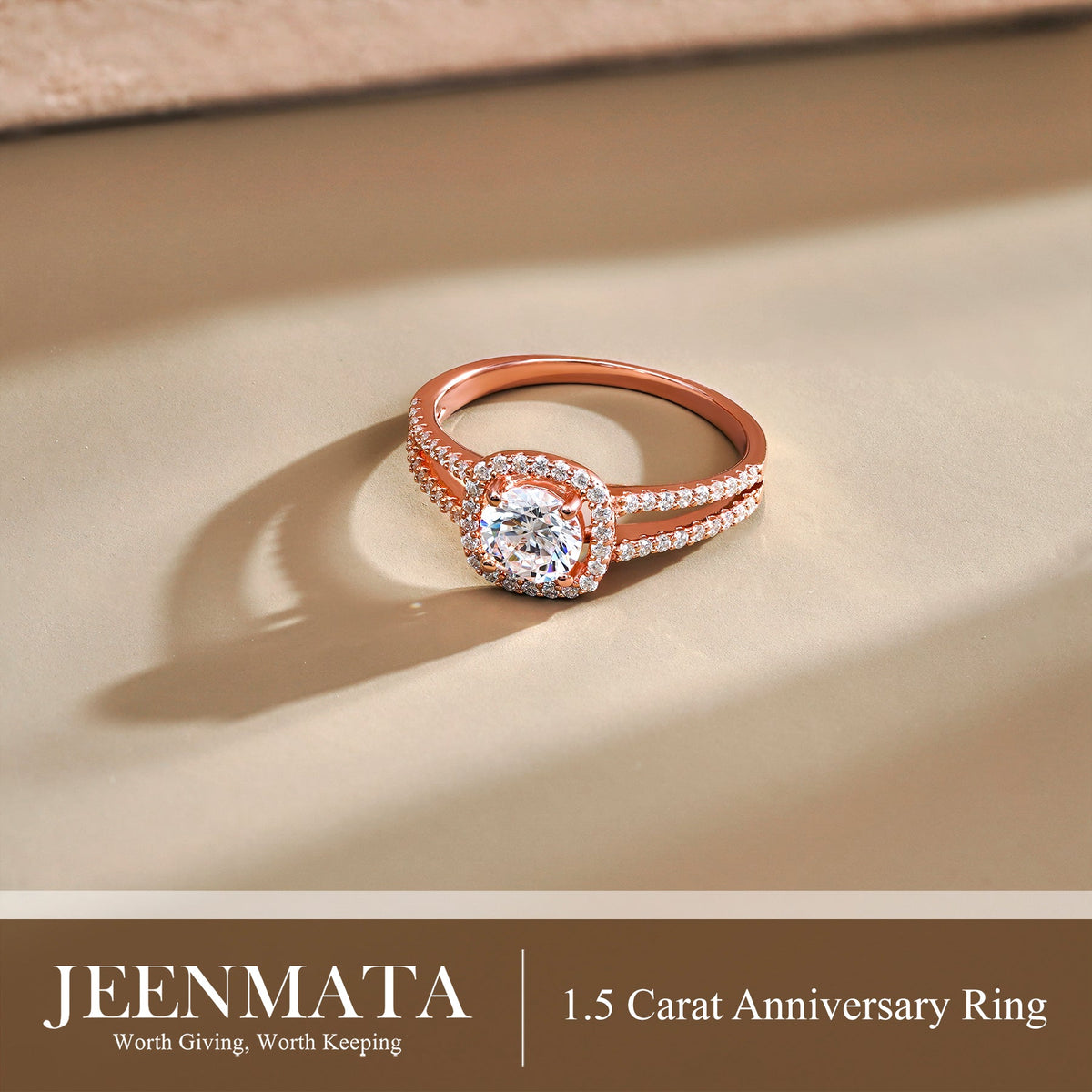 1.50 Carat Round Cut Halo Engagement Ring for Women, Cubic Zirconia Ring with Moissanite Side Stones, Twisted Split Band, 18K Rose Gold Plated Anniversary Promise Ring
