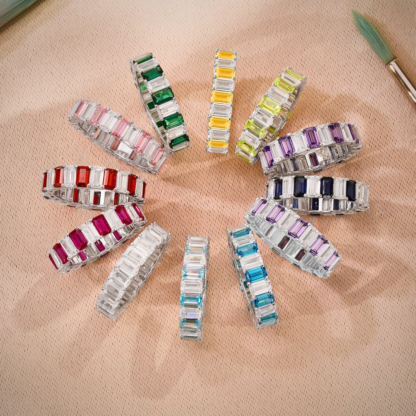10 Carat Emerald Cut Birthstone - Multicolor Eternity Wedding Band